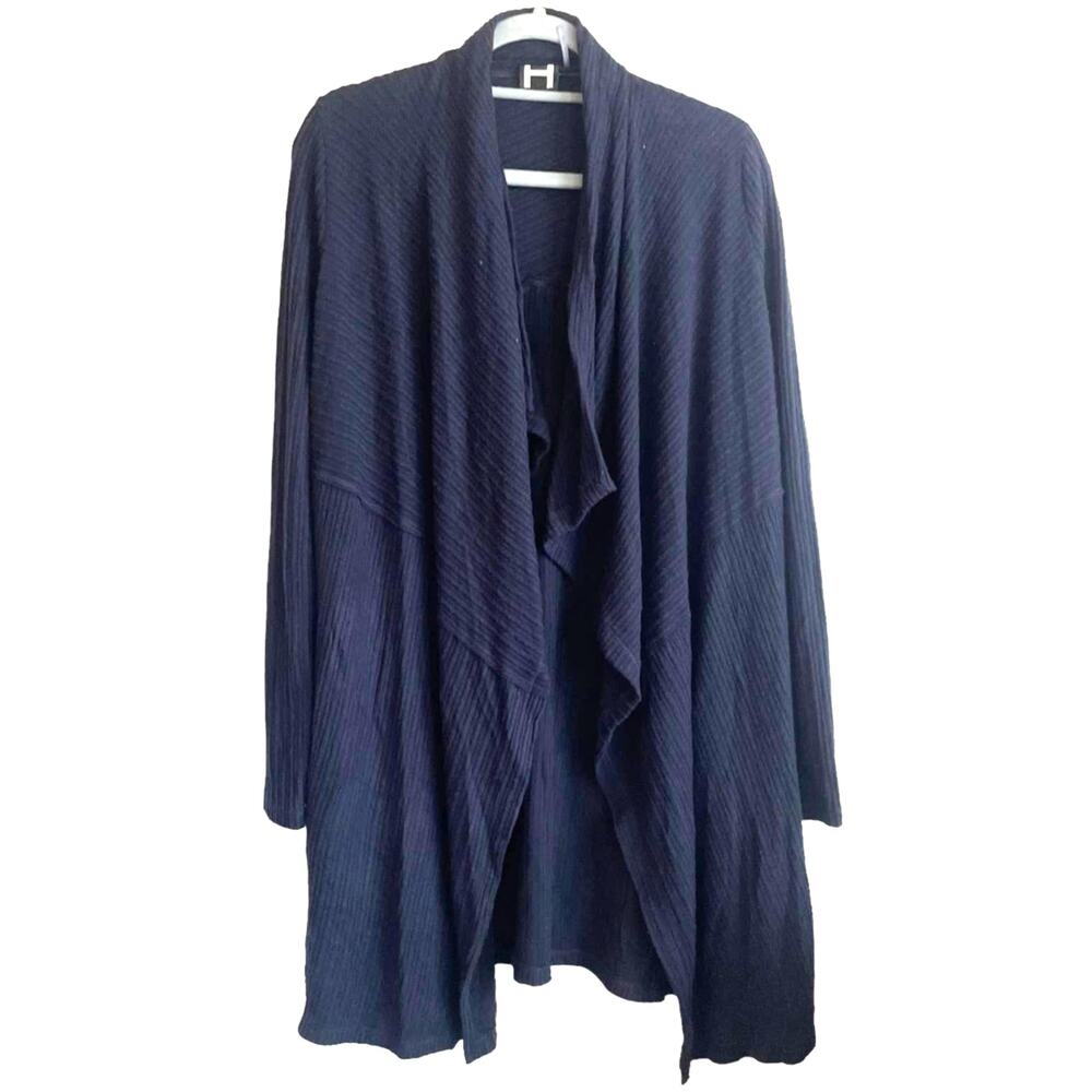 H by Bordeaux Womens Open Cardigan Navy Long Line Minimalist Capsule Neutral